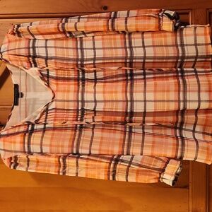 Tommy Hilfiger Peach and Black Plaid Blouse